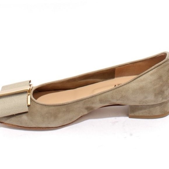 ITALIAN Khaki Suede Leather Gold Bow Shoes - Picture 6 of 8